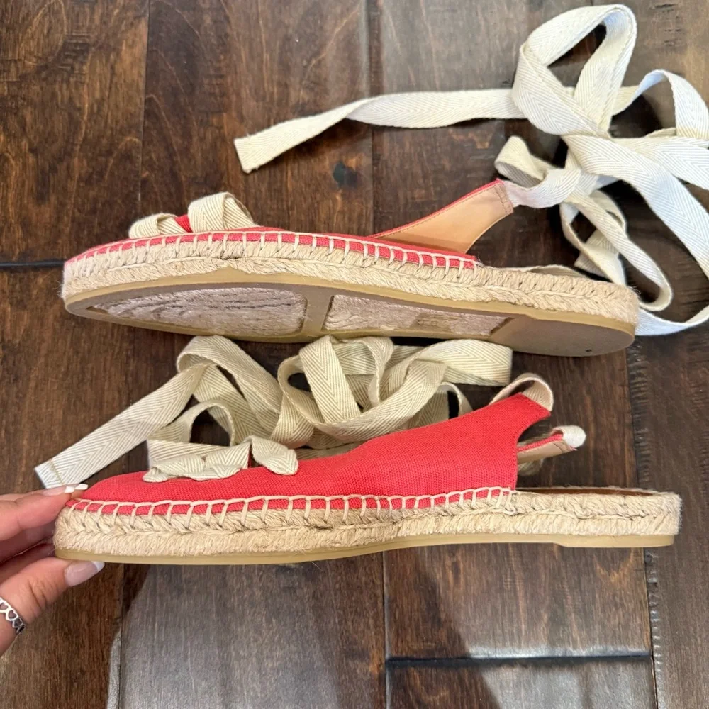 J. Crew Ankle Wrap Espadrille Flats Lace Up Red size 7 Nautical Sailor